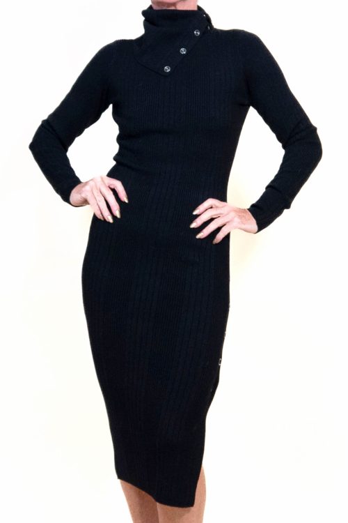 Guess Elegant, Long, Sleek, Fitted, Black Dress with Cowl Neck