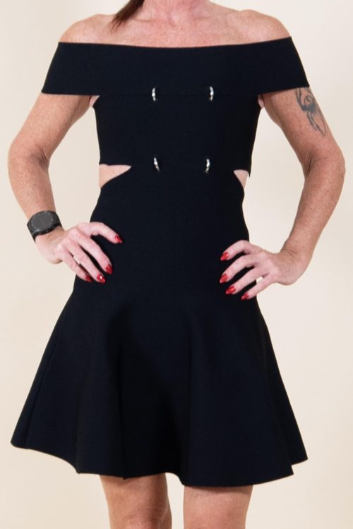 Short Alexander McQueen Black Dress, Front Clasps and Side Slashed Front