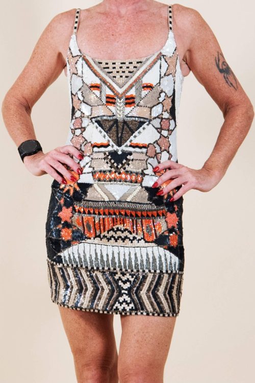 All Saints Sequin Mini Dress White/ Navy