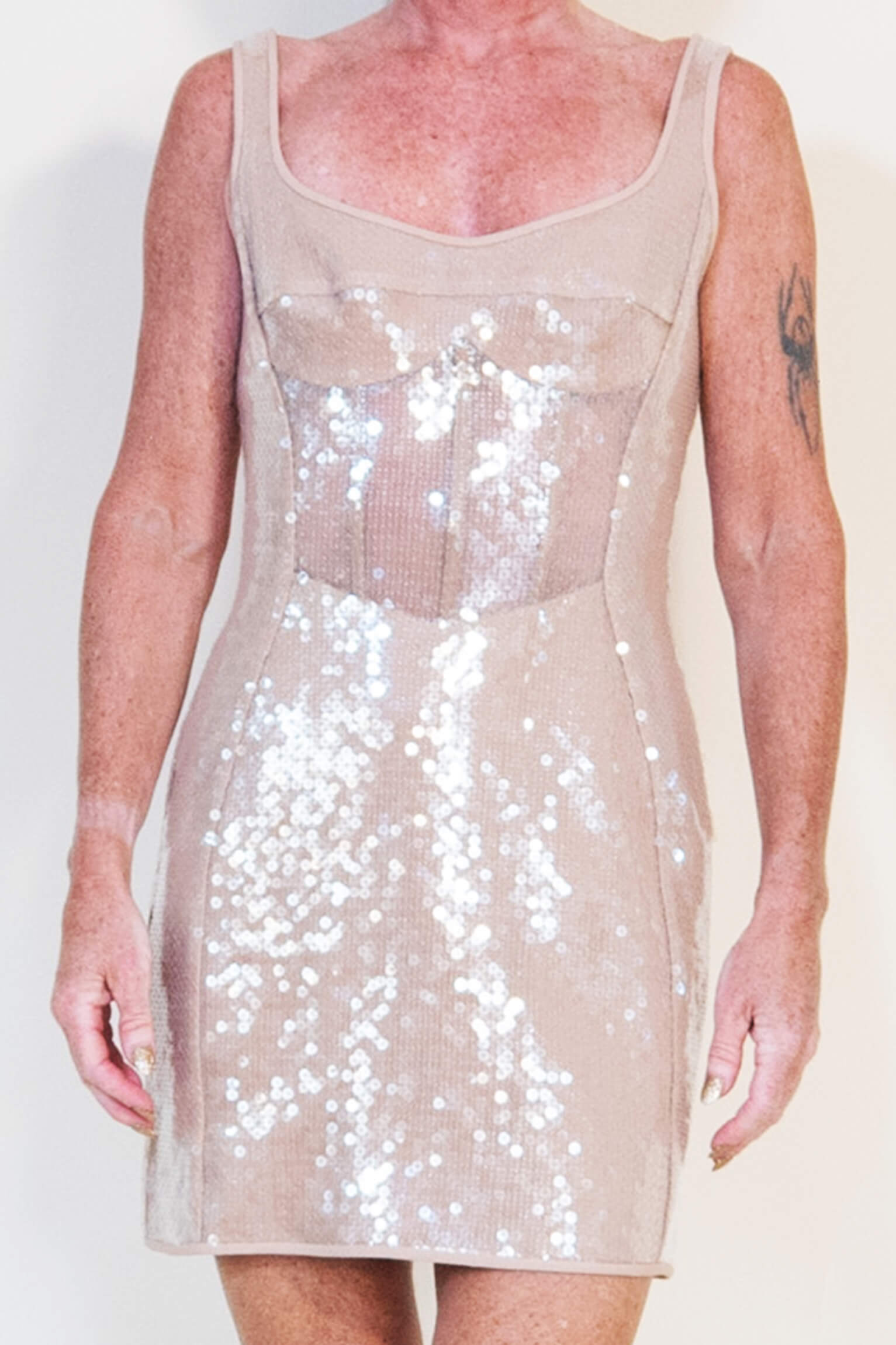Gold Sequin David Koma Dress with Sheer Panel