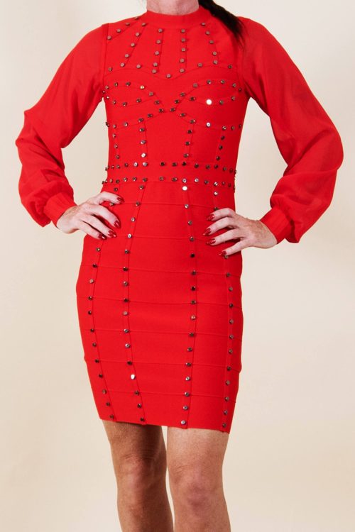 Karen Millen Red Dress with Embellished Studs