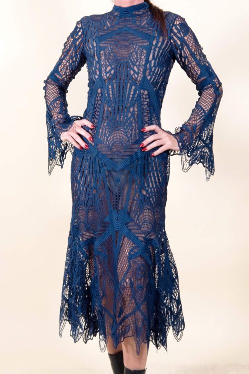 Jonathan Simkhai Long Navy Spider Web Lace Dress