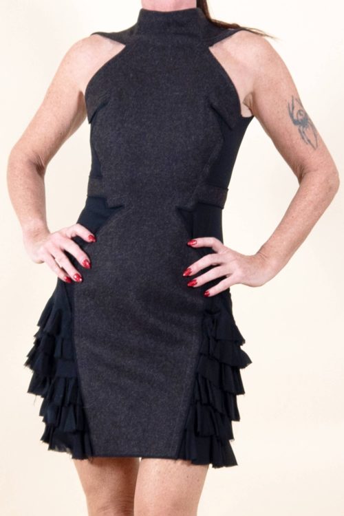 Zac Posen Grey Dress with Little Side ruffle Panels