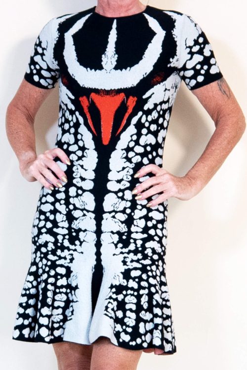 McQueen White/ Black Knitted Beetle Midi Dress