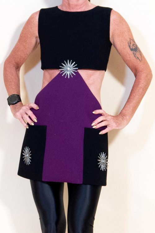 David Koma Purple/ Black Cut Out Dress (with matching tight boots)