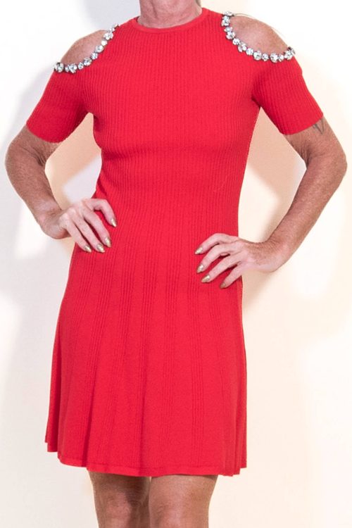 Fire Engine Red Kooples Dress with Crystal Shoulder Embellishment