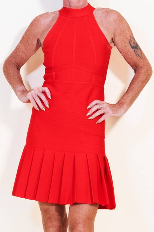 Karen Millen Little Red Dress with Pleated Bottom