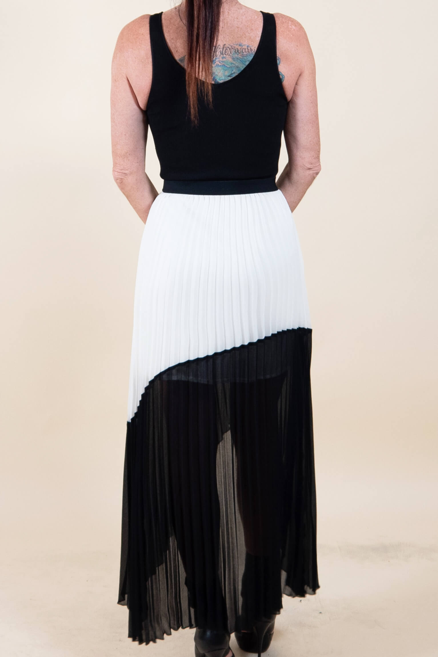 Maje Long Black/ White Pleated Dress