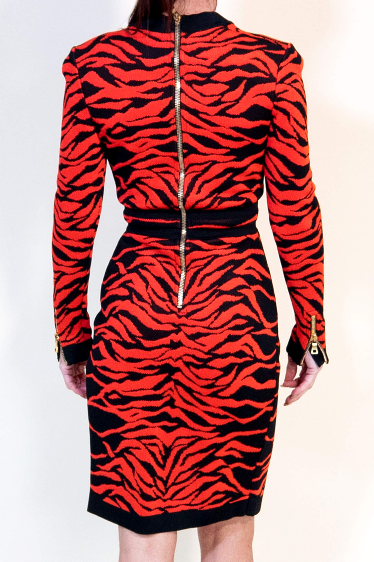 Balmain Orange Black Dress with Front Split