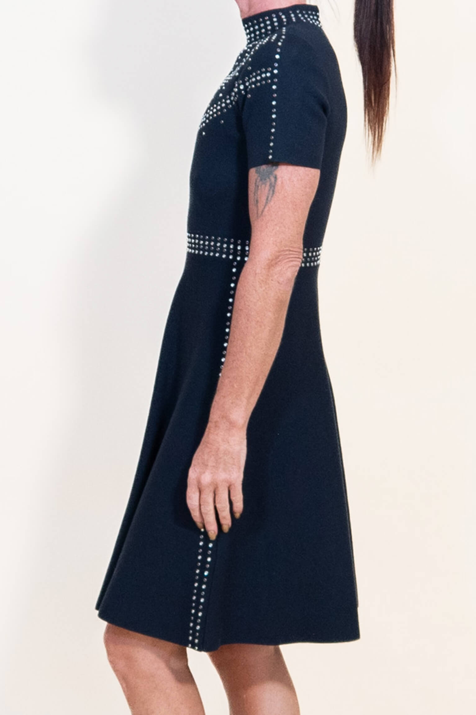 Sandro Navy Dress with Round Embellishments around Neckline, Waist and Sides - Image 2