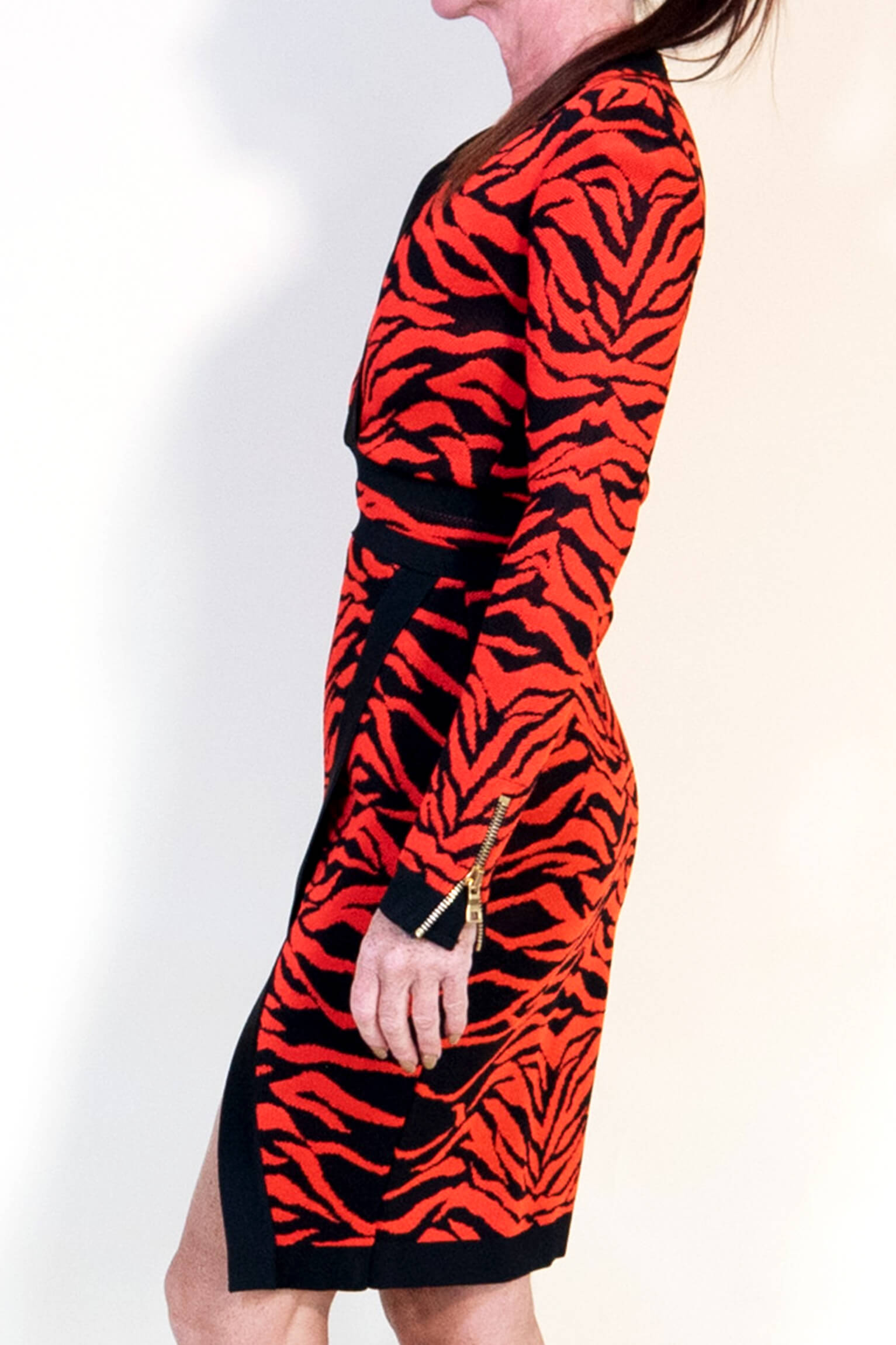 Balmain Orange Black Dress with Front Split