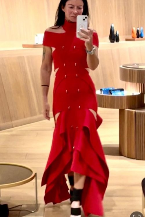 Red Slashed Exclusive Alexander McQueen Runway Dress
